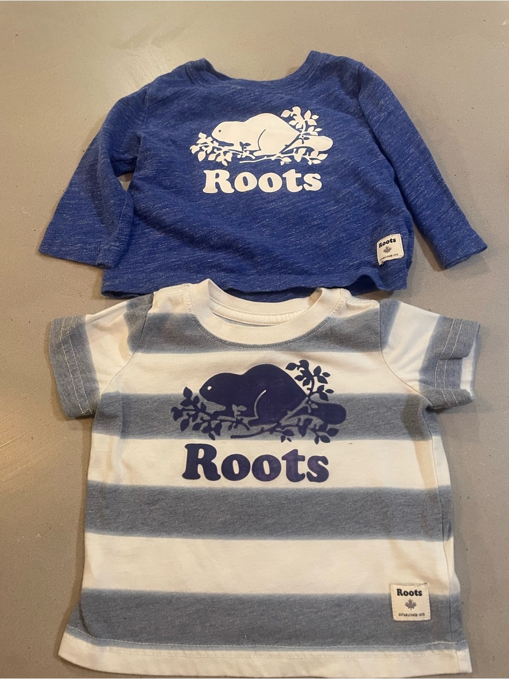 Roots Kids Blue and White Beaver Logo Tees - 2 Pack